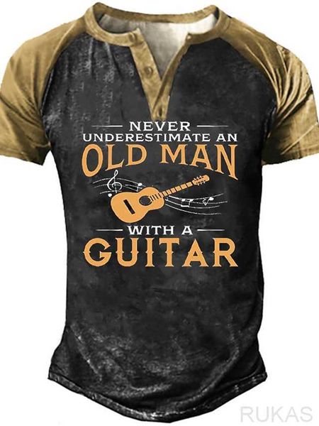 

rukas shirt henry t-shirt graphic contrast color guitar henry green brown black 3d print daily holiday short sleeve button printed clothing/, White;black