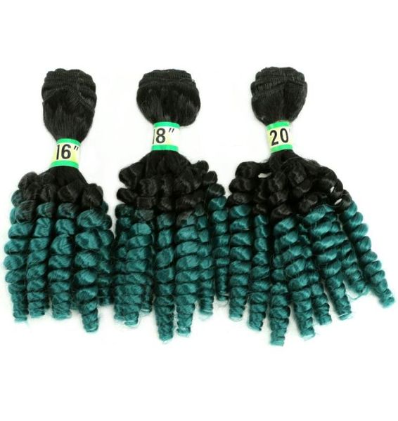 

hair pieces afro funmi curly weaves bundles high temperature synthetic extensions black to green weaving for women 2210112791336, Black;brown