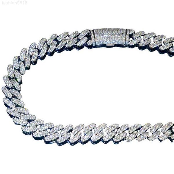 

925 silver inlaid cuban chain iced out hip hop jewelry miami 18k gold plated vvs moissanite cuban link chain necklace
