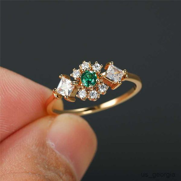 

band rings vintage female green zircon stone ring trendy gold color thin engagement ring charm crystal square wedding rings for women, Silver