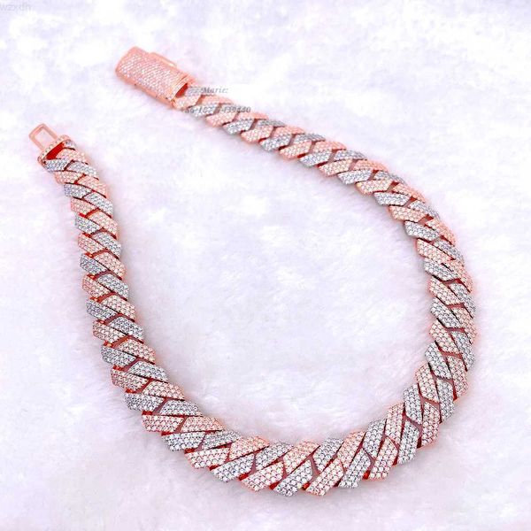 

s925 hip hop jewelry icedout two tone necklace 15mm cuban chain icedout moissanite diamond cuban link chain cuban bracelet, Silver