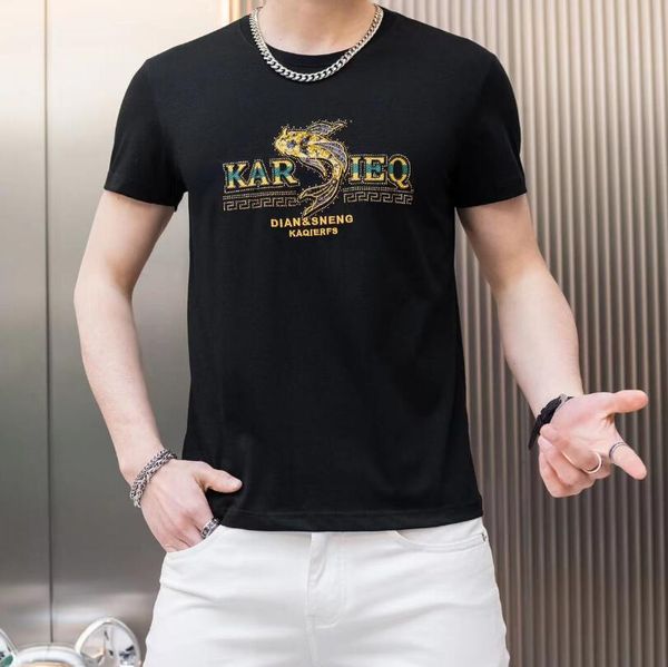 

designer summer short sleeve t-shirt for men's youth summer new european ice silk diamond trendy brand underlay shirt, White;black
