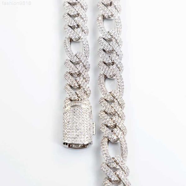 

925 solid silver 13mm wide with 2rows moissanite diamond cuban link bracelet for hiphop jewelry