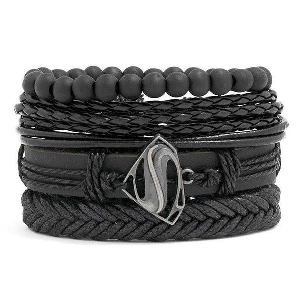 

accessories retro multi layer braided leather bracelet simple set combination mens, Golden;silver