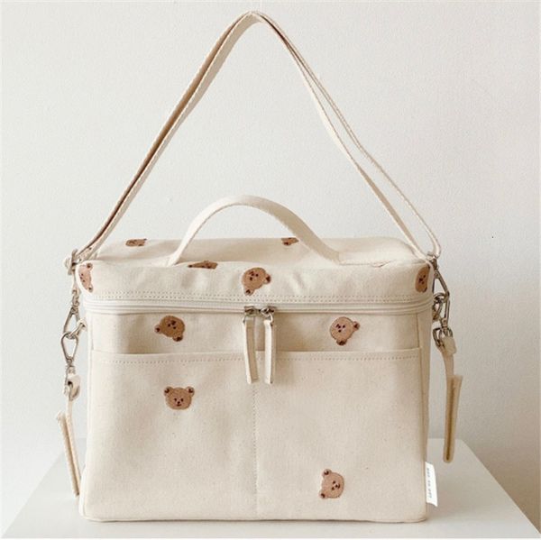 

diaper bags korean baby diaper bag canvas bear embroidered insulation baby stroller storage bag organizer mommy milk insulation ice bag 2305