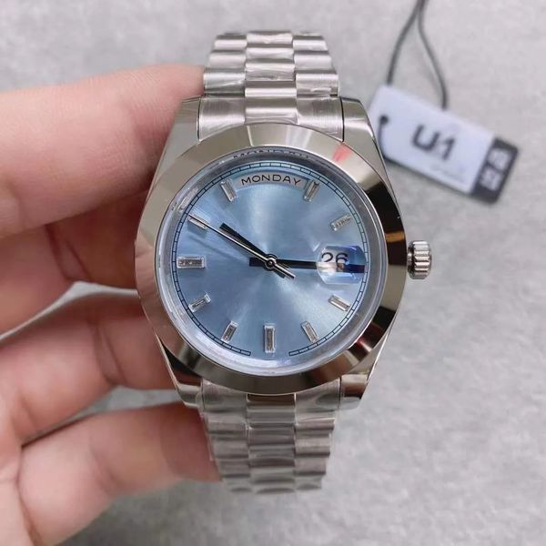 

st9 steel watch 40mm blue dial ice automatic mechanical movement sapphire glass stainless steel trendy double calendar watch, Slivery;golden