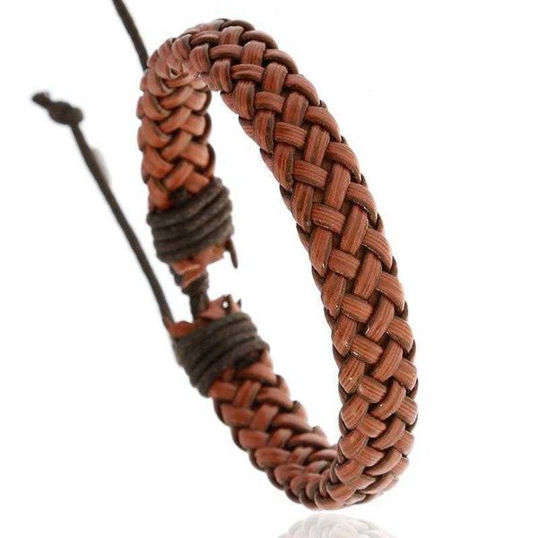 

accessories vintage weave leather bracelet simple mens imitation cowhide wrist string adjustable, Golden;silver
