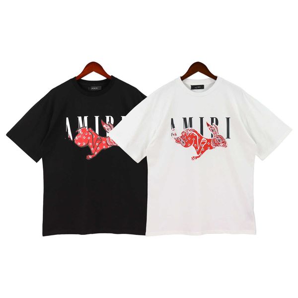 

men's and women's t shirt 2023 fashion designer brand summer high spring new rabbit print high street casual loose round neck shor, White