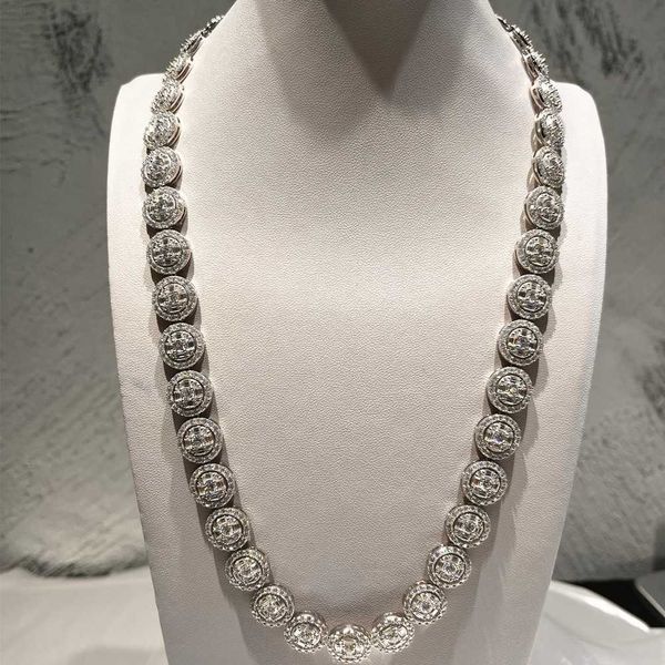 

hip hop chain iced out silver 13mm round baguette vvs moissanite cluster tennis chain necklace