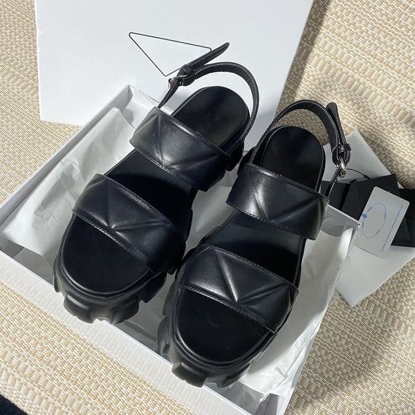 

monolith genuine cowhide leather sandals upper with triangle logo sandal chunky rubber sole timeless monolithic designer unique innovation s, Black