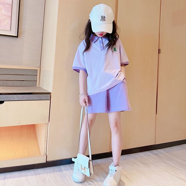 

clothing sets girls summer suit short-sleeved polo shirt shorts 2pcs sets korean style kids tracksuits shorts set for children 230509, White