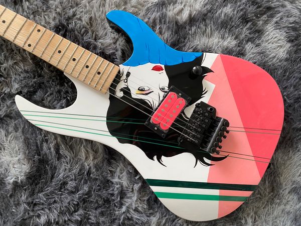 

china electric guitar and sketching pretty woman on body maple neck