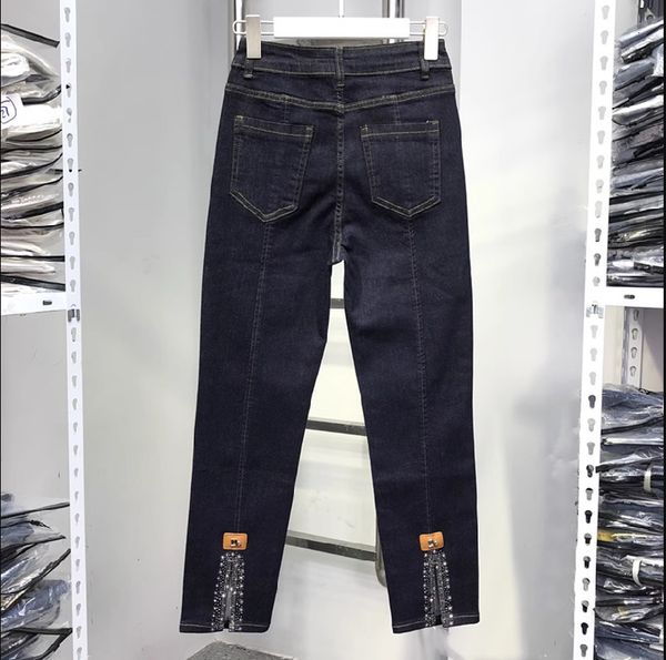 

women's jeans stretch high waist tight pencil pants for women all-match trendy drilling tight long trousers full length autumn blue jea
