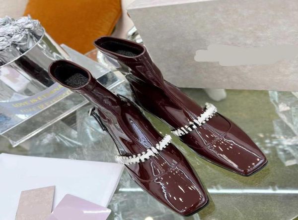 

boots autumn and winter 2022 new short women039s thick heels fashion square head rhinestone low heel women winter fashionable1511157, Black