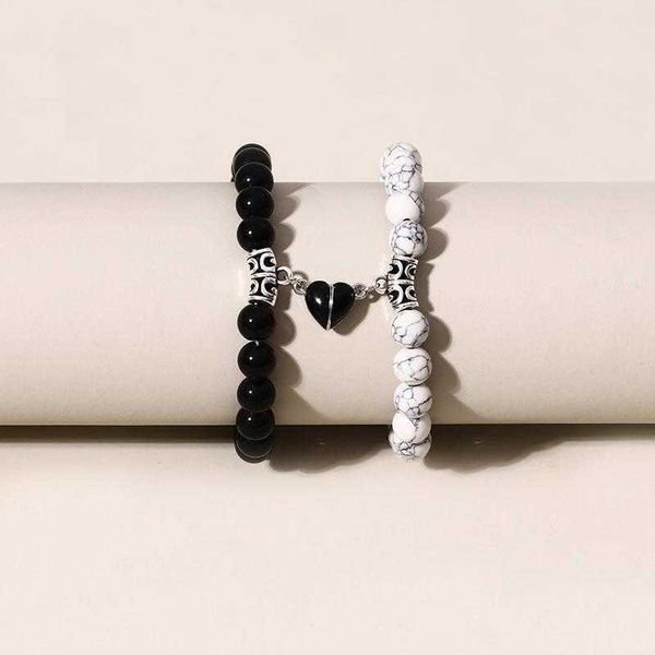 

hjj oil bracelet dripping love heart magnetic natural stone frosted white turquoise couple wholesale, Golden;silver