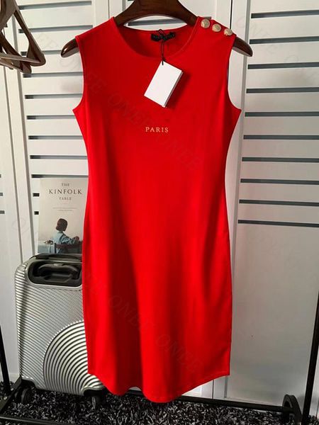 

women's summer dress designer white casual cotton crewneck sleeveless letter shoulder button women's clothing 23ss black red, Black;gray