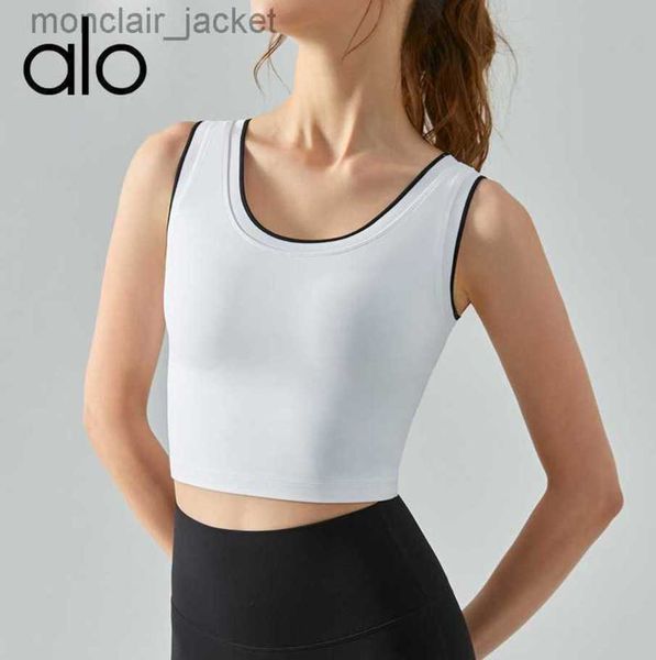 

desginer alo yoga spliced flat collar sports bra nude one piece chest cushion fitness tank running quick dry 23ssa, White