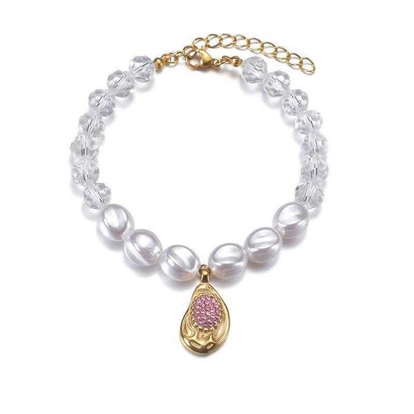 

irregular water drop strand zircon pendant pearl bracelet gold all match high grade beaded, Black