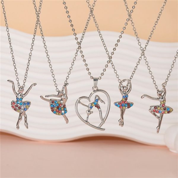 

fashion dancing ballet girl pendant necklace designer south american silver plated colorful rhinestone pendants womans necklaces jewelry cho