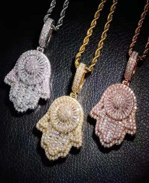 

iced out hamsa pendant necklace for men luxury designer mens bling diamond hand of fatima pendants hip hop amulet necklaces jewelr8432704, Silver