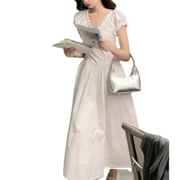 

23-new temperament, new celebrity, senior goddess style, slim waist, white solid color women's dress, Black;gray