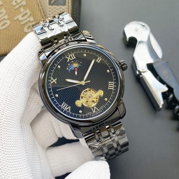 

New Luxury Men's Watch Big Flywheel Automatic Mechanical Watches Four Needles Wristwatch European Top Brand Stainless Steel and Leather Strap Fashion Moon