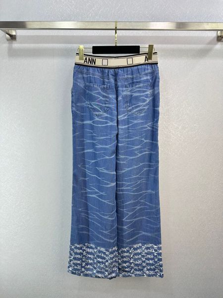 

2023 luxury women's summer jeans design street wear blue embroidery letter denim pants women elasticity waist loose jeans