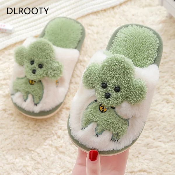 

slipper winter slippers for boy girl dog cartoon cute warm flat shoes children non-slip home indoor fashion kids slides flip flops 230510, Black;grey