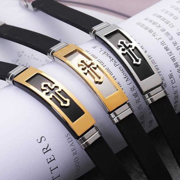 

leather bracelet electroplated cutting mens ornament stainless steel silicone, Golden;silver