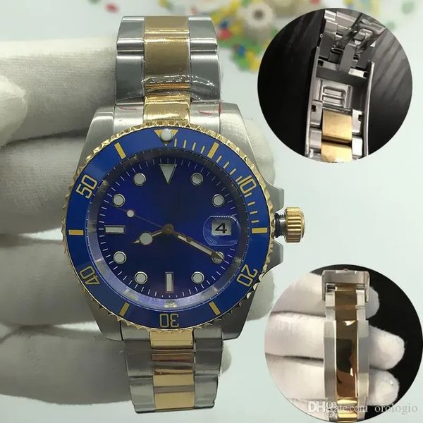 

super luminous sapphire mirror submarine high-quality automatic mechanical ceramic ring 40mm all stainless steel folding buckle men's w, Slivery;golden