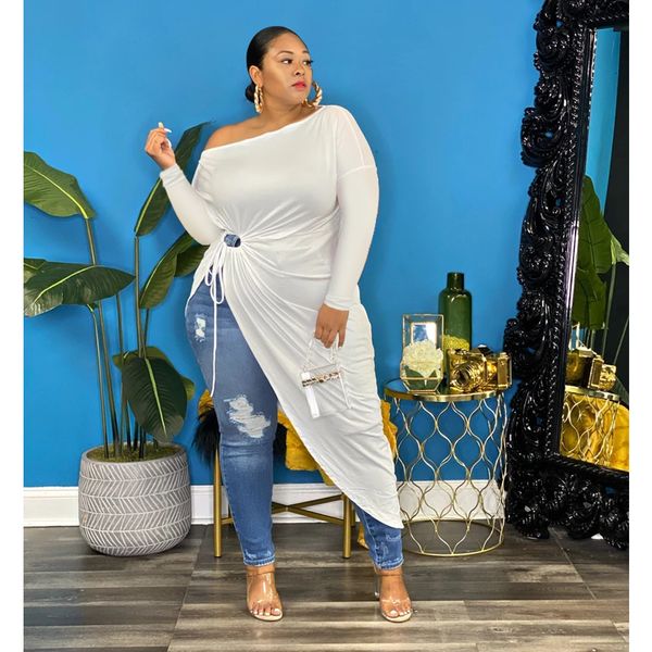 

plus size dresses fall size women's clothing fashion round neck long sleeve dress white black blue xl4xl oversized 230510