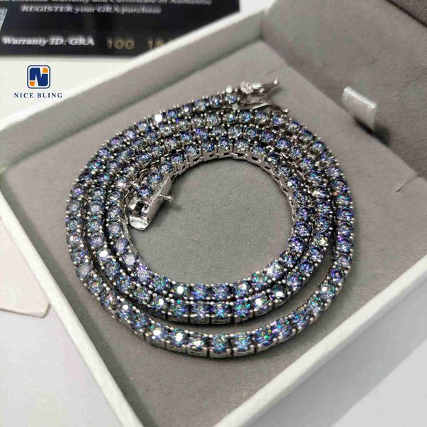 

custom tennis chains 3mm--10mm wide colorful moissanite diamond chains iced out hip hop vvs tennis necklace, Silver