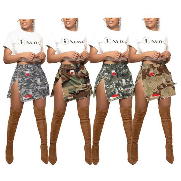

2023 designer patchwork skirts streetwear a-line camouflaged skirt summer y2k bodycon side button split mini dress women clothing wholesale, Black