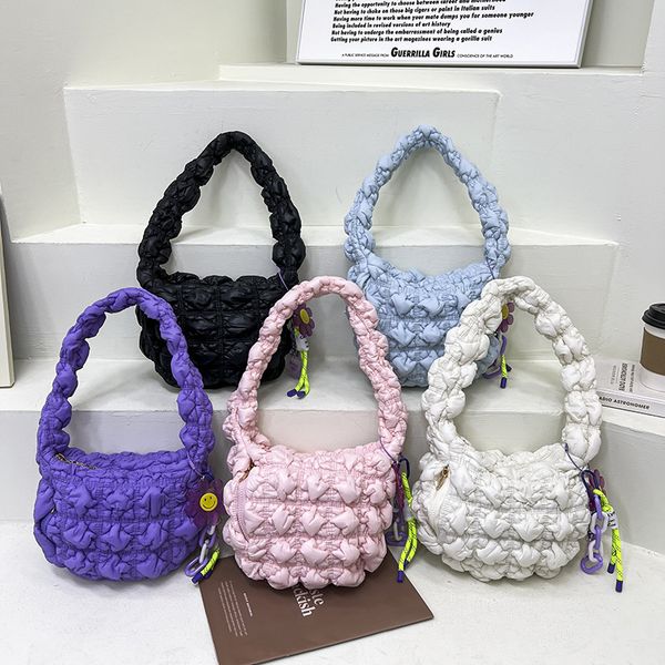 

carlyn luxury down cloud bag with key chain soft fold drawstring shoulder straps chest bags large dumpling handbags designer women crossbody
