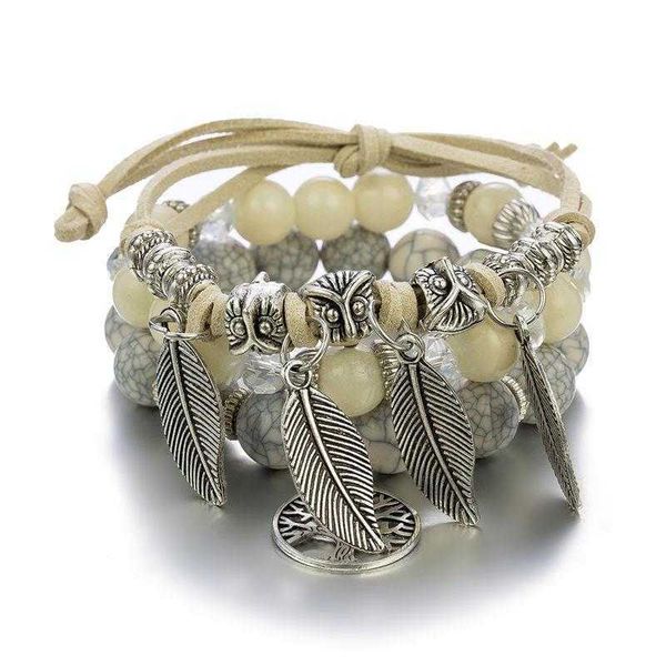

fashion bracelet multi layer trend street snap womens hand jewelry owl beaded, Golden;silver