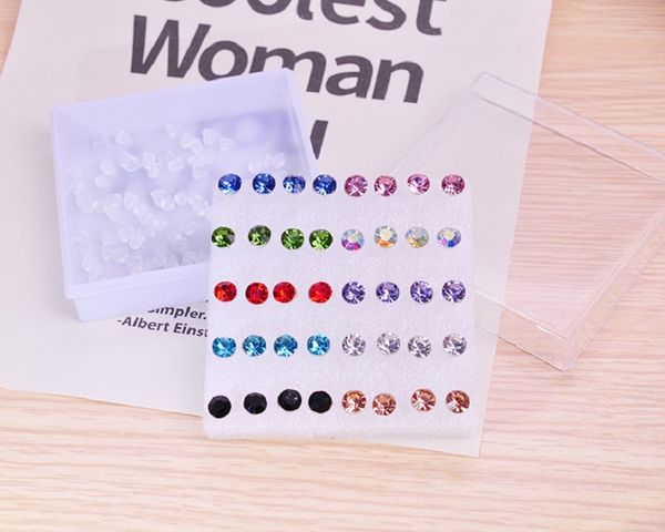 

(200pair/lot) 2~6mm high imitation diamond stud inlaid rhinestone shiny multiple colors combination stud resin material for allergy preventi, Golden;silver