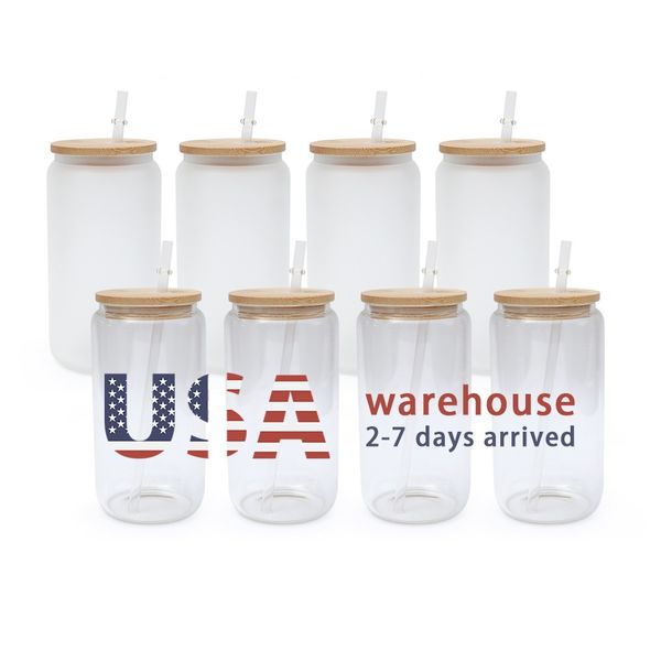 

wholesale sublimation beer can glass 16oz custom clear matte cola soda coffee mug beer can glass with lid and straw