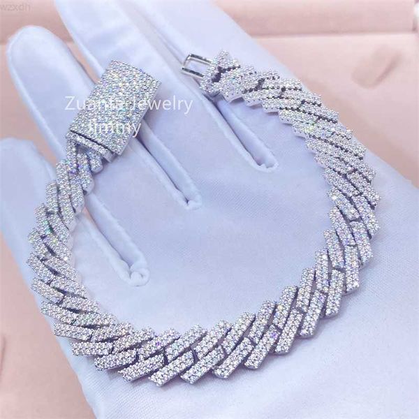 

925 stamp sterling silver iced out jewelry 10mm two row moissanite cuban bracelet vvs moissanite link cuban bracelet