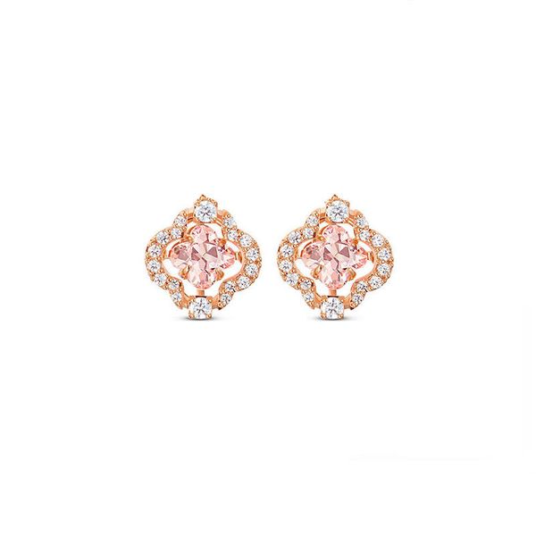 

pink four-leaf clover stud earrings woman flower earring woman, Golden;silver