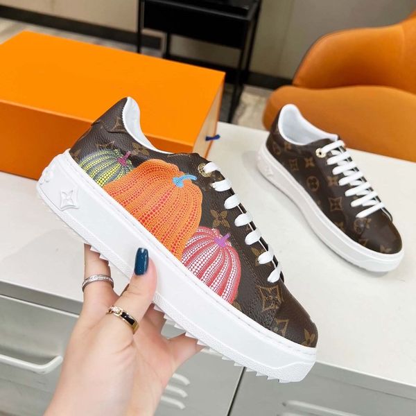 

new time out sneakers casual shoes designer pumpkin pattern x yk shoes retro men's leather lace up fashion 3d printing coach sports wom, Black