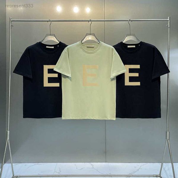 

essentail designer t shirt, new flocking letter high street loose round neck short sleeve t-shirt men and women couple fashion gazk, White;black