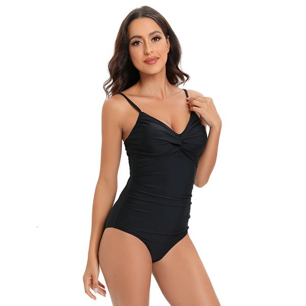 

women's swimwear 2023 tummy control swimsuit slimming ruched push up bathing suit vintage padded retro v neck 230509, White;black