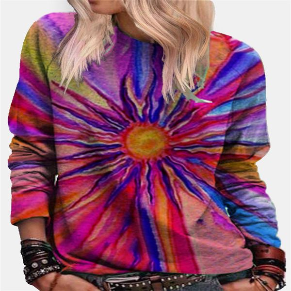 

women's hoodies sweatshirts fashion europeusa style women oneck gradient tiedye 3d digital printing long sleeve loose 230510, Black