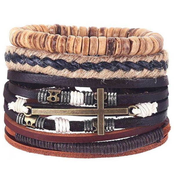 

vintage weave cattle leather bracelet simple cross suit mens, Golden;silver