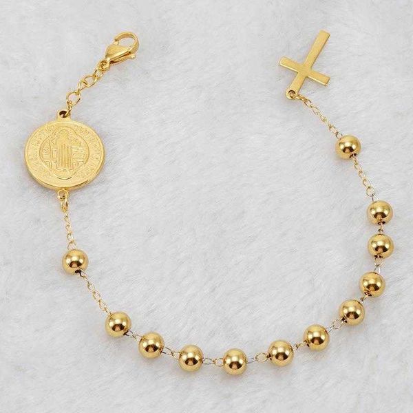 

beaded religious stainless steel strand bracelet mens and womens titanium virgin mary, Black