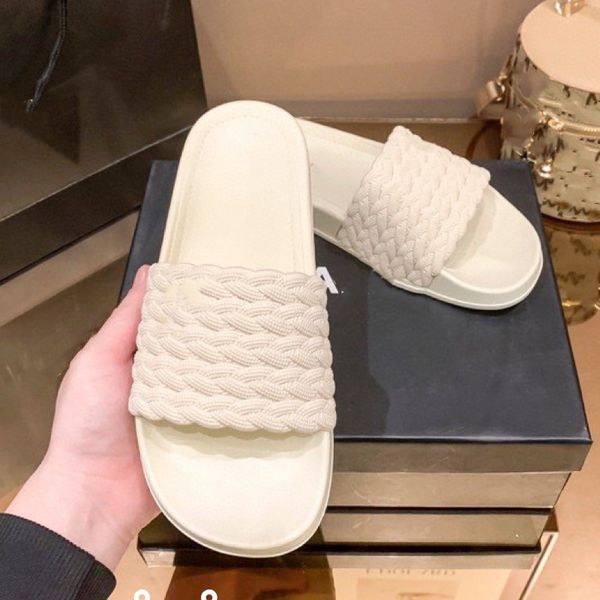 

new designer women sandal flat knitting slipper fashion thick summer heel slippers slides flip flops mule womens daily commuting sandals siz, Black