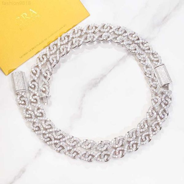 

fashion design cuban chain 9mm width solid silver chain ice out moissanite cuban link chain mans hip hop necklace