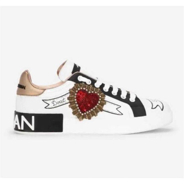 

with box designer shoes elegant brands portofino sneakers casual shoes men's printed nappa calfskin crown embroidery gold-plated casual, Black