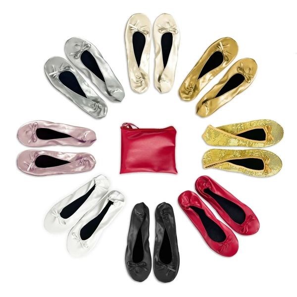 

sandals after patry shoes foldable ballet flats portable travel fold up shoe prom ballerina roll for bridal wedding party 230509, Black