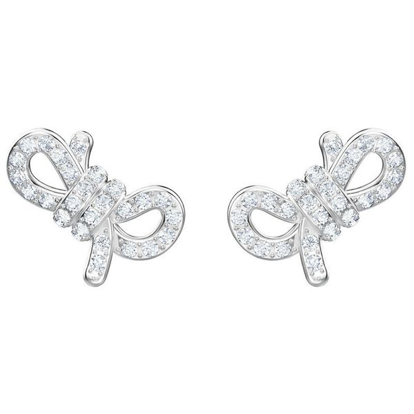 

high version white bow stud earrings women's earrings, Golden;silver